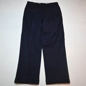 Lessona 34x32 Navy Blue Super 110s Italy Pleated Cuffed Baggy High Waist Pants